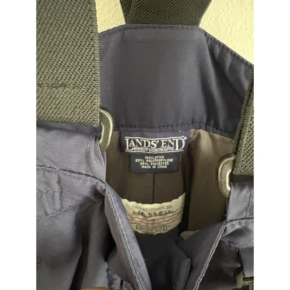 Lands' End Kids Snow Pants Sz 7 Navy Insulated Bib Waterproof Warm Ski Snowboard